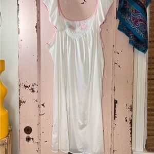 Vintage White and Pink Embroidered Nightgown